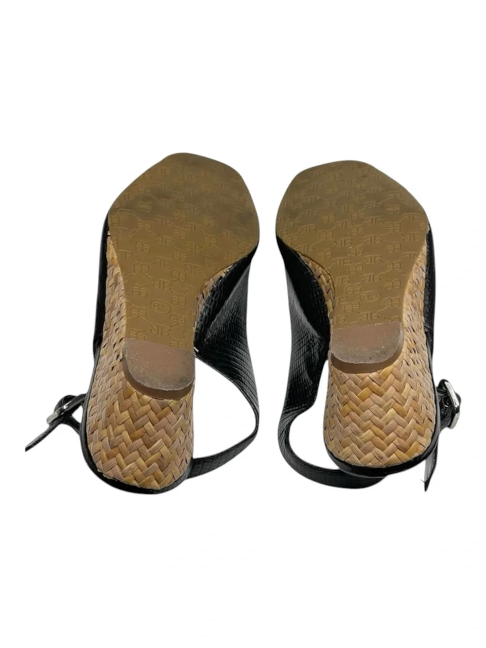 Banana Republic 𖤐 Leather Peep Toe Slingback Sandals Straw Espadrilles 𖤐 Black